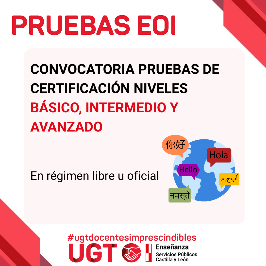EOI: convocatoria de pruebas de certificación de los niveles básico, intermedio y avanzado. Curso 2025/2026. Régimen libre y oficial