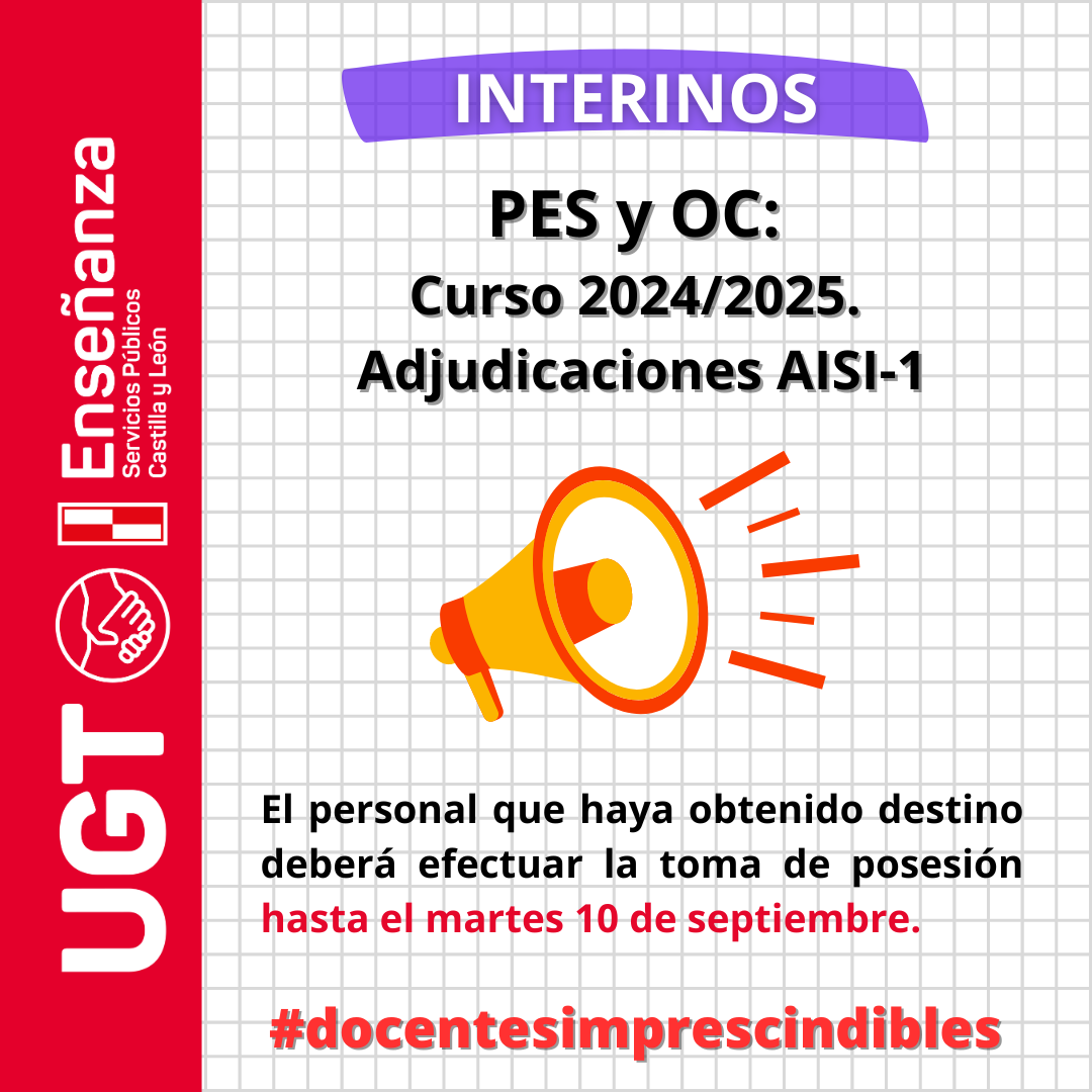 Interinos. PES y OC. Curso 2024/25. Adjudicaciones AISI-1.