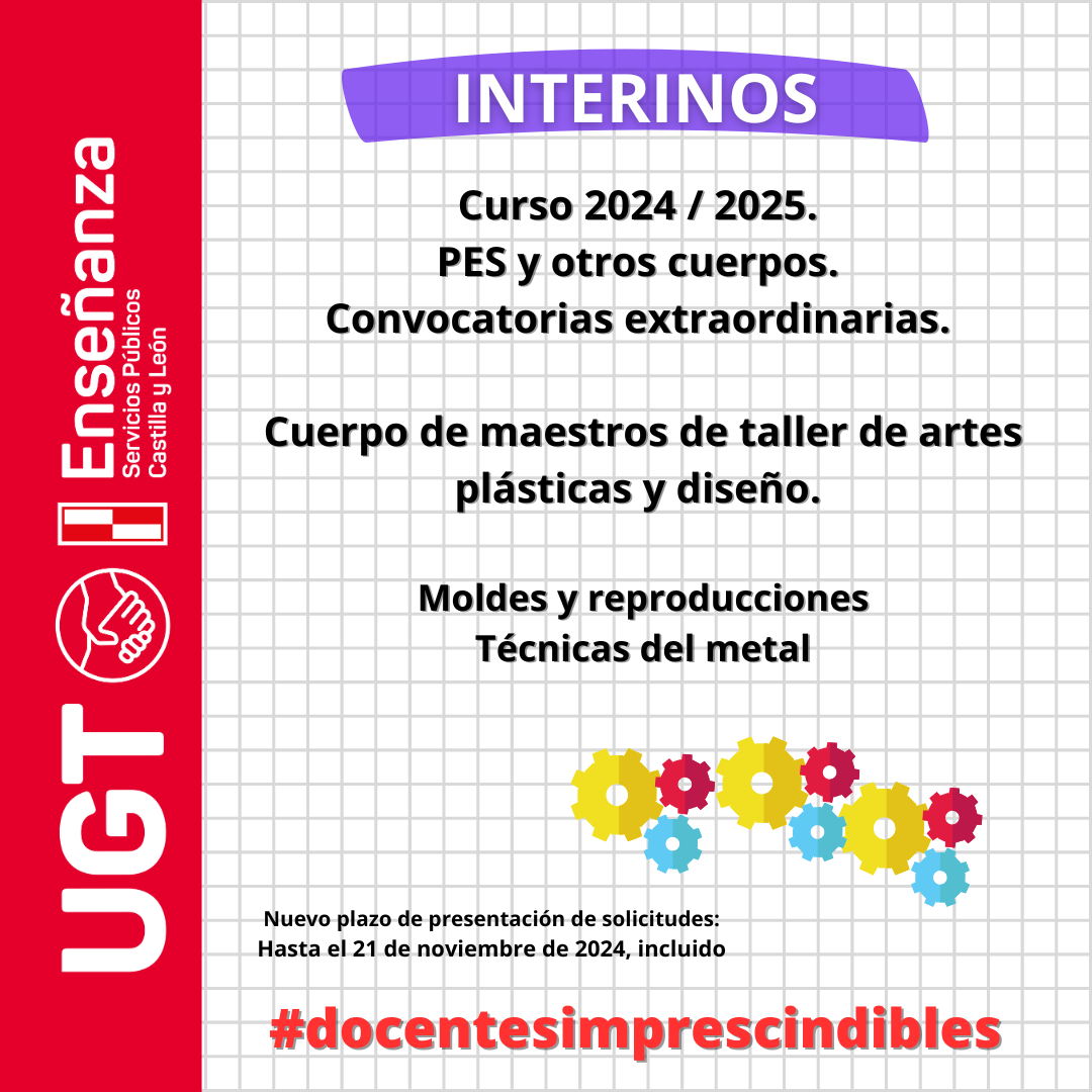 Interinos. Curso 2024 / 2025. PES y otros cuerpos. Convocatorias extraordinarias. Cuerpo de maestros de taller de artes plásticas y diseño. Moldes y reproducciones. Y Técnicas del metal