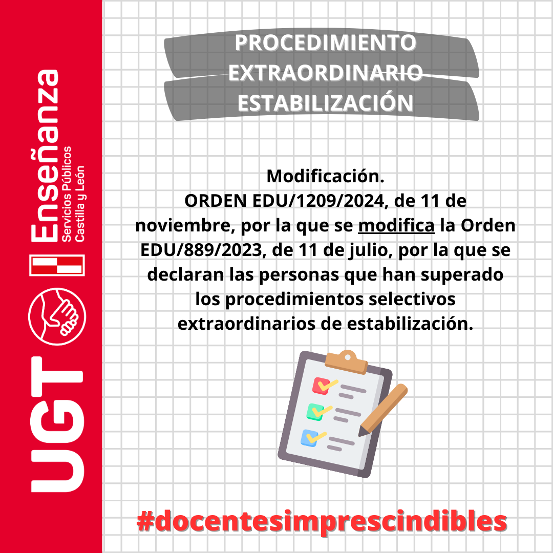 Se modifica la Orden EDU/889/2023, de 11 de julio, por la que se declaran las personas que han superado los procedimientos selectivos extraordinarios de estabilización.