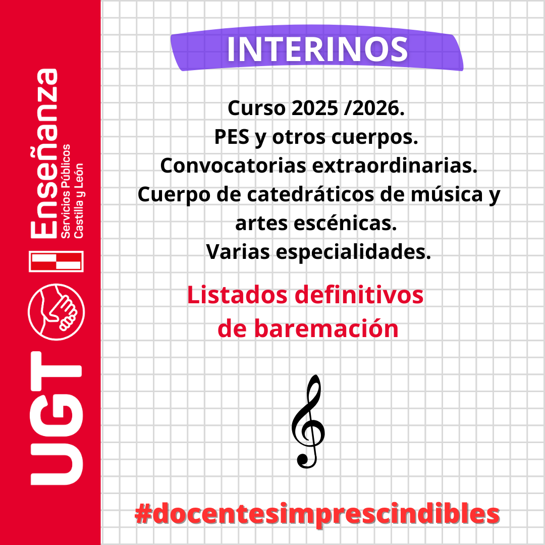 Interinos. Curso 2025 /2026. PES y otros cuerpos. Convocatorias extraordinarias. Cuerpo de catedráticos de música y artes escénicas. Varias especialidades. Listados definitivo de baremación