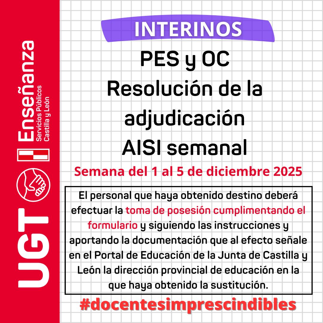 PES y OC interinos: AISI semana del 1 al 5 de diciembre 2025. ADJUDICACIONES