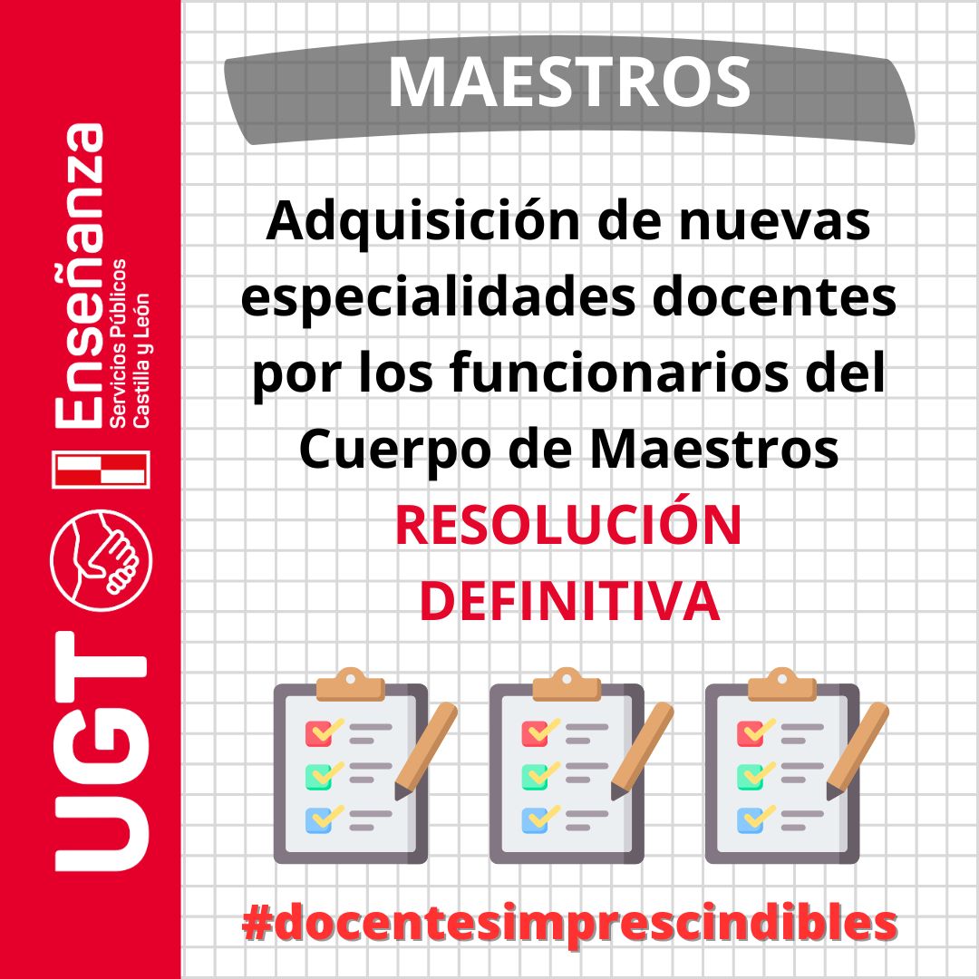 Adquisición nuevas especialidades Maestros. Curso 2025-2026. Resolución definitiva