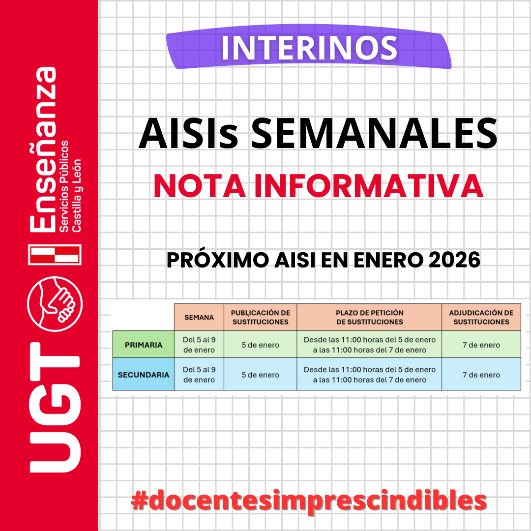 Interinos: curso 2025/2026. AISI semana del 5 al 9 de enero de 2026