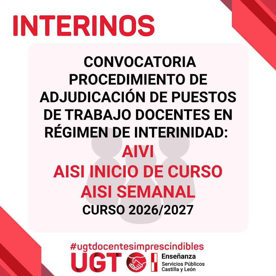 Convocatoria procedimiento de adjudicación de puestos de trabajo docentes en régimen de interinidad: AIVI, AISI inicio de curso y AISIs semanales