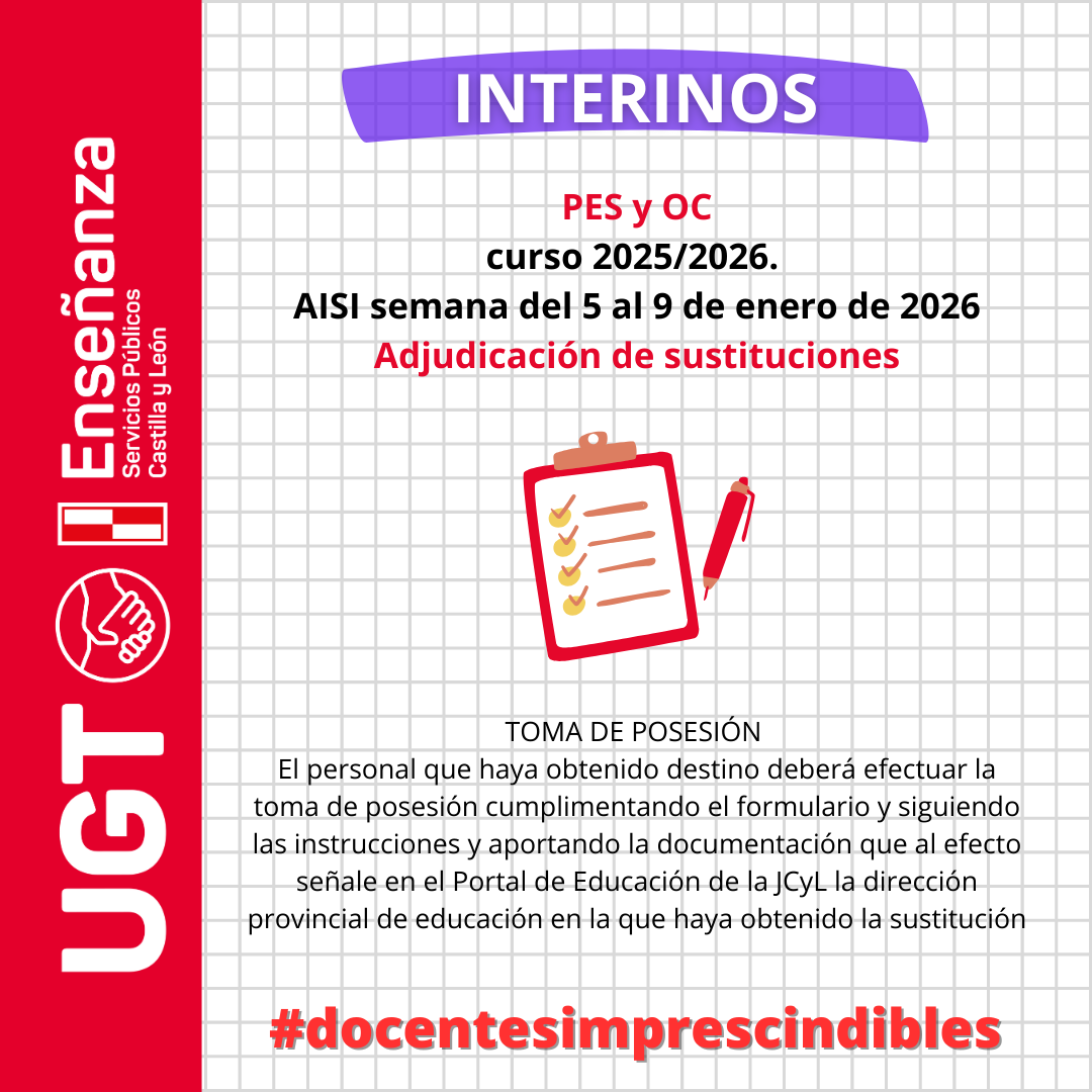 PES y OC. Interinos. Curso 2025/2026. AISI semana del 5 al 9 de enero de 2026. Adjudicación de sustituciones.