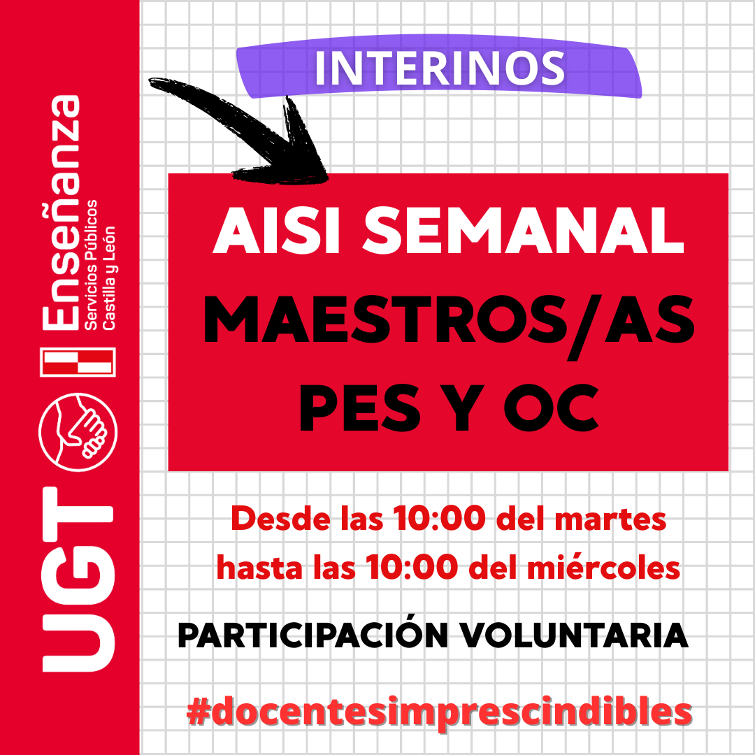 Interinos Maestros/as,  PES y otros cuerpos: Curso 2025-2026. AISI semana del 26 al 30 de enero de 2026