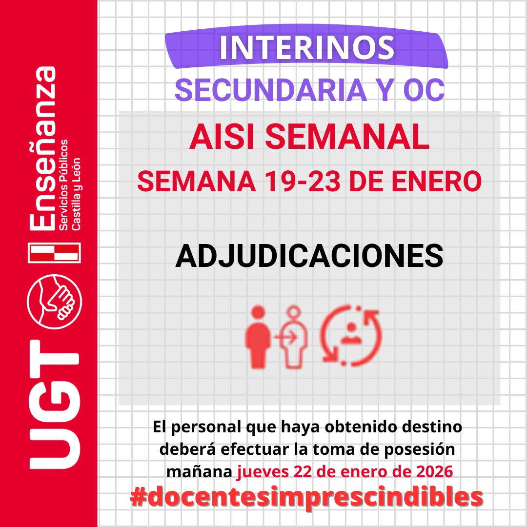 Interinos PES y otros cuerpos: Curso 2025-2026. AISI semana del 19 al 23 de enero de 2026. ADJUDICACIONES