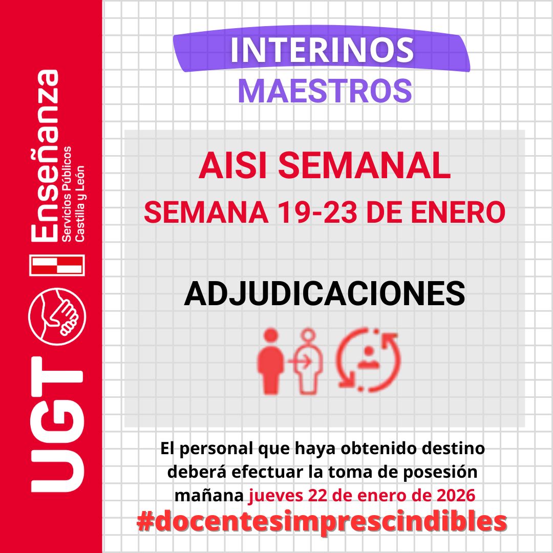 Maestros interinos: curso 2025/2026. AISI semana del 19 al 23 de enero de 2026. ADJUDICACIONES