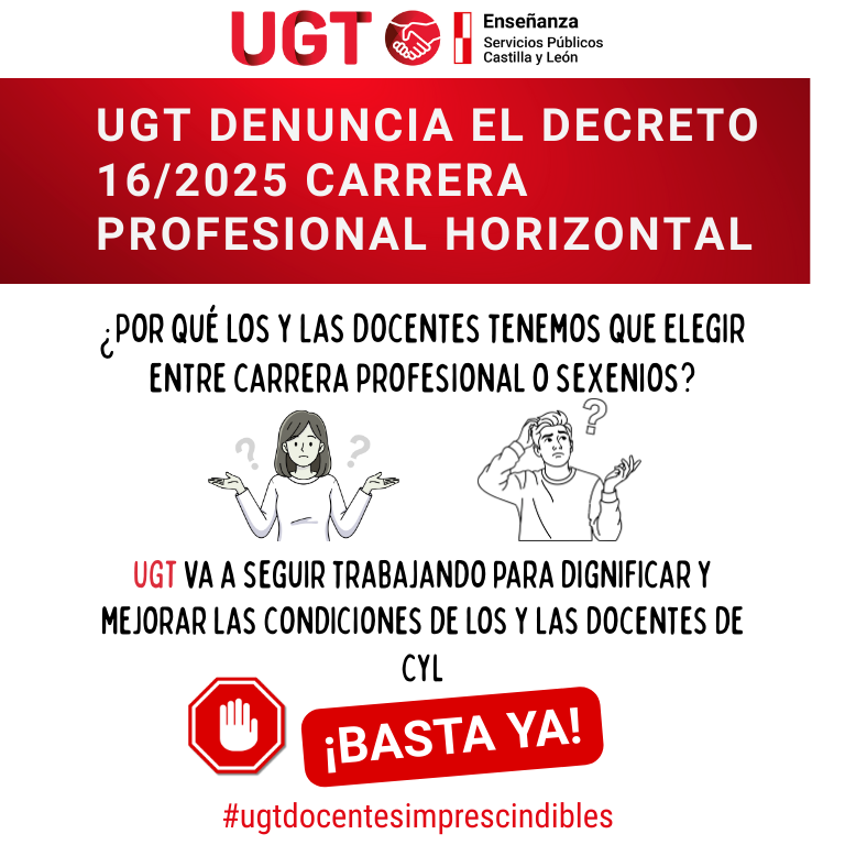 UGT denuncia y recurre el Decreto de carrera profesional docente en Castilla y León