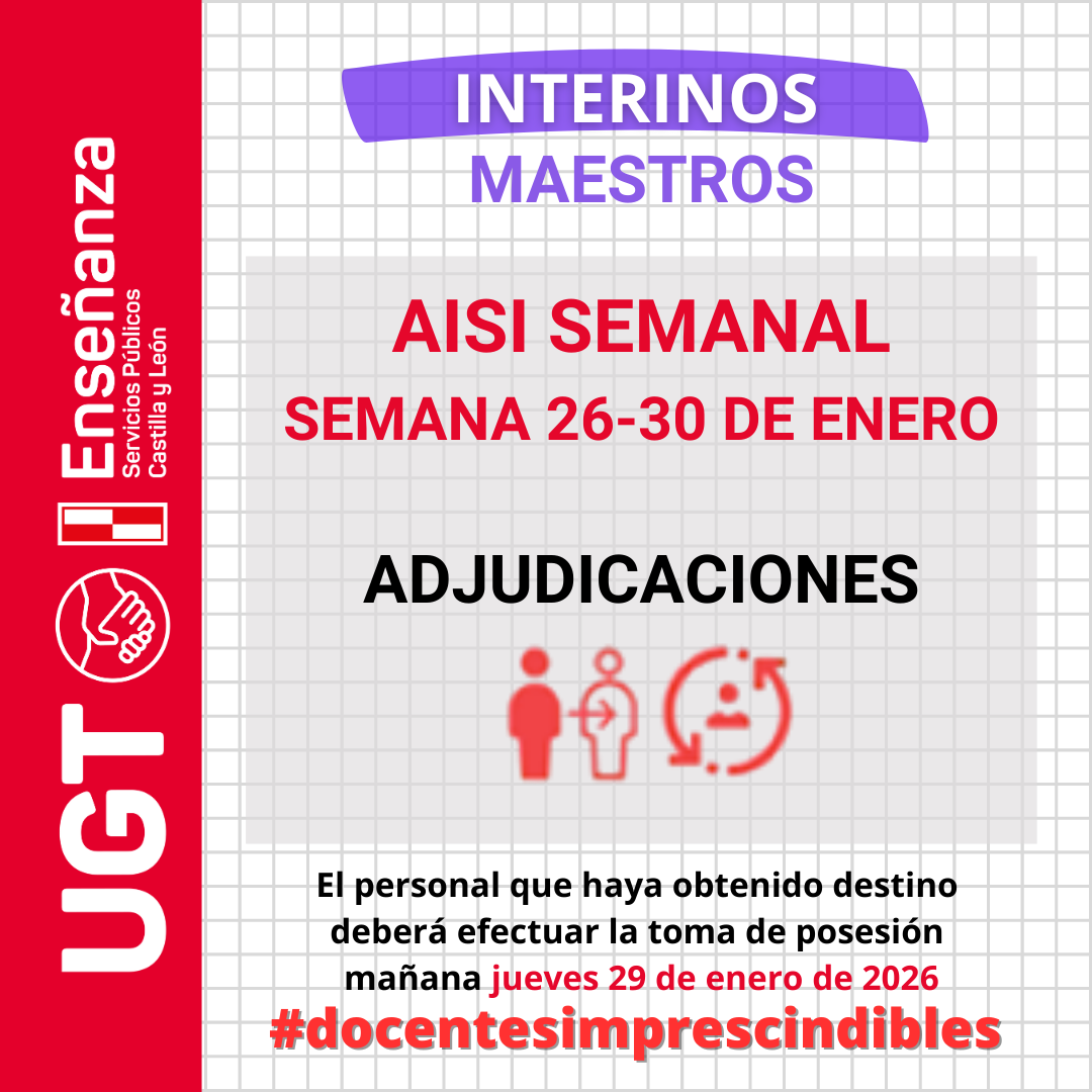 Maestros interinos: curso 2025/2026. AISI semana del 26 al 30 de enero de 2026. Adjudicación de sustituciones
