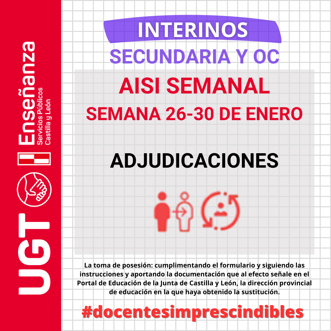 Interinos PES y otros cuerpos: Curso 2025-2026. AISI semana del 26 al 30 de enero de 2026. Adjudicación de sustituciones.