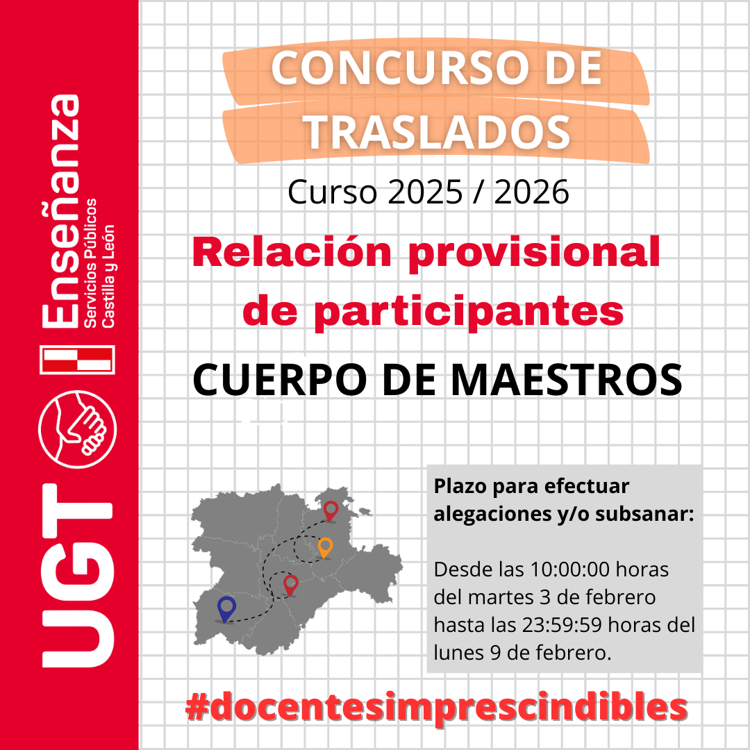 Concurso de Traslados 2025/2026. Maestros. Listados provisionales de participantes