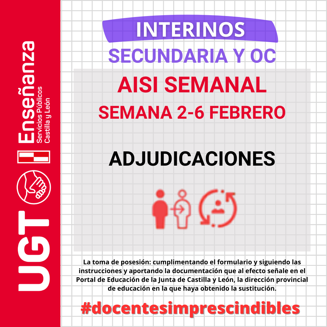 Interinos PES y otros cuerpos: Curso 2025-2026. AISI semana del 2 al 6 de febrero de 2026. Adjudicaciones