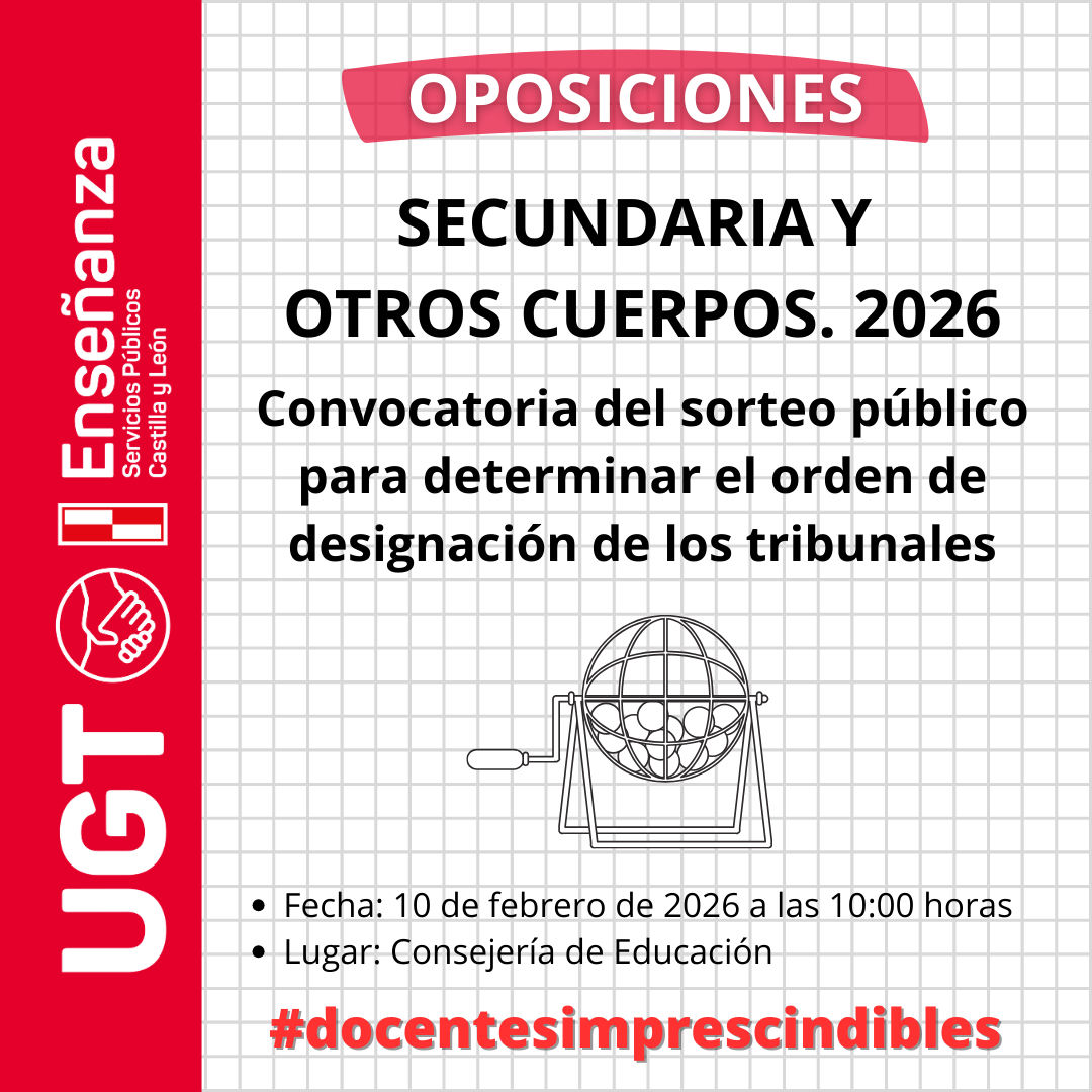 Oposiciones 2026. Secundaria y otros cuerpos. Convocatoria del sorteo público para determinar el orden de designación de los tribunales