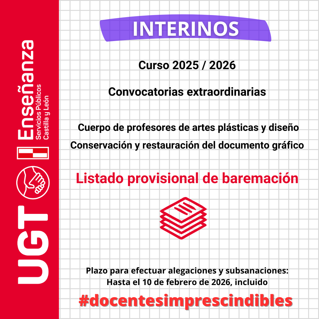 Interinos. Curso 2025 / 2026. Convocatorias extraordinarias. Cuerpo de profesores de artes plásticas y diseño. Conservación y restauración del documento gráfico. Listado provisional de baremación