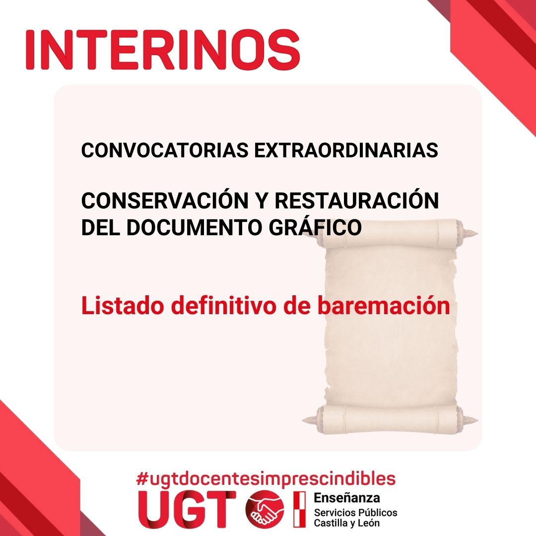 Interinos. Convocatorias extraordinarias. Cuerpo de profesores de artes plásticas y diseño. Conservación y restauración del documento gráfico. Listado definitivo de baremación