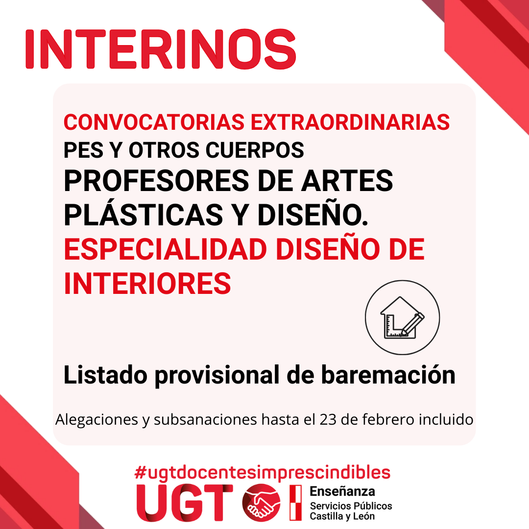 Interinos. Curso 2025 / 2026. PES y otros cuerpos. Convocatoria extraordinaria. Profesores de Artes Plásticas y Diseño. Especialidad Diseño de Interiores.