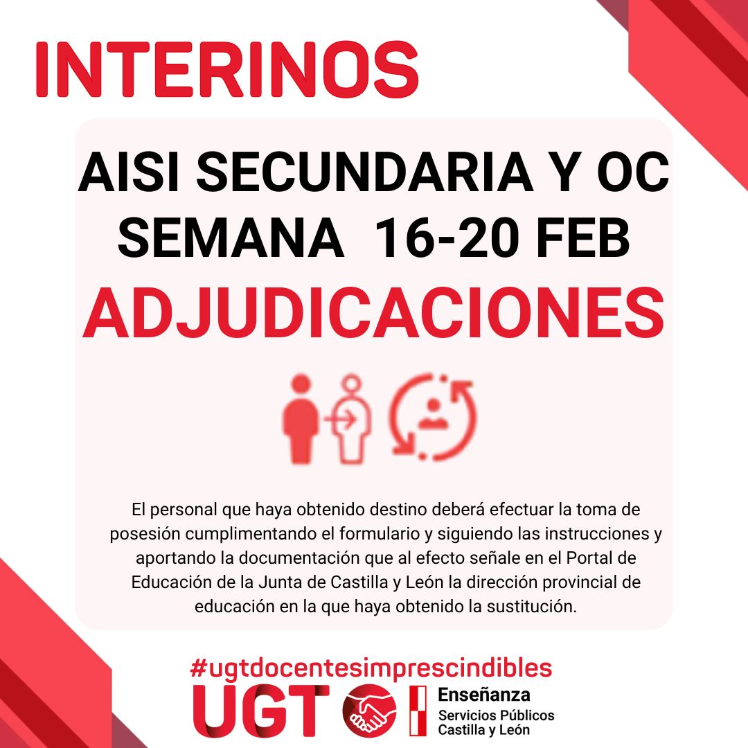 Interinos PES y otros cuerpos: Curso 2025-2026. AISI semana del 16 al 20 de febrero de 2026