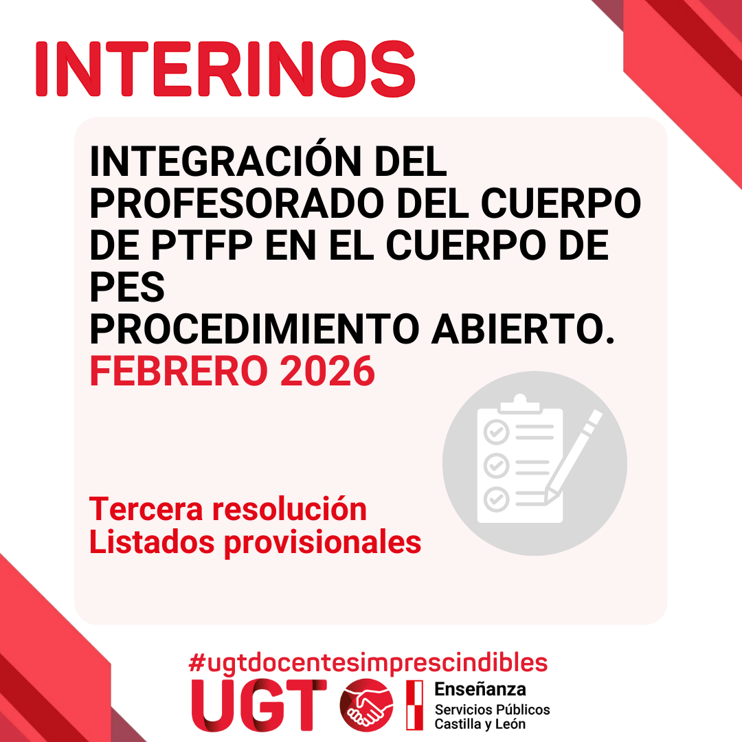 Integración del Profesorado del Cuerpo de PTFP en el Cuerpo de PES. Procedimiento abierto. Tercera resolución. Listados provisionales. Febrero 2026