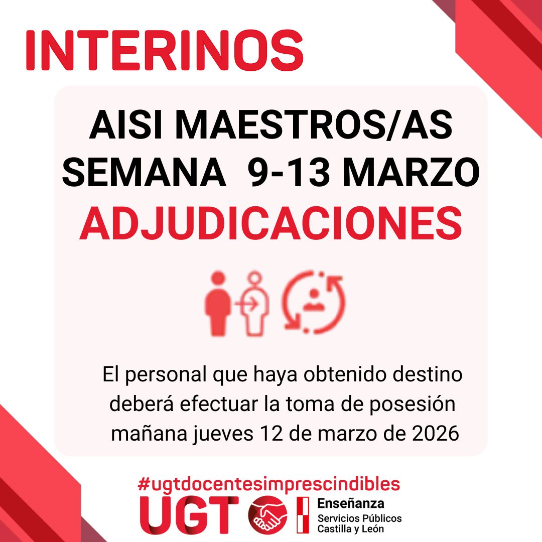 Maestros interinos: curso 2025/2026. AISI semana del 9 al 13 de marzo de 2026