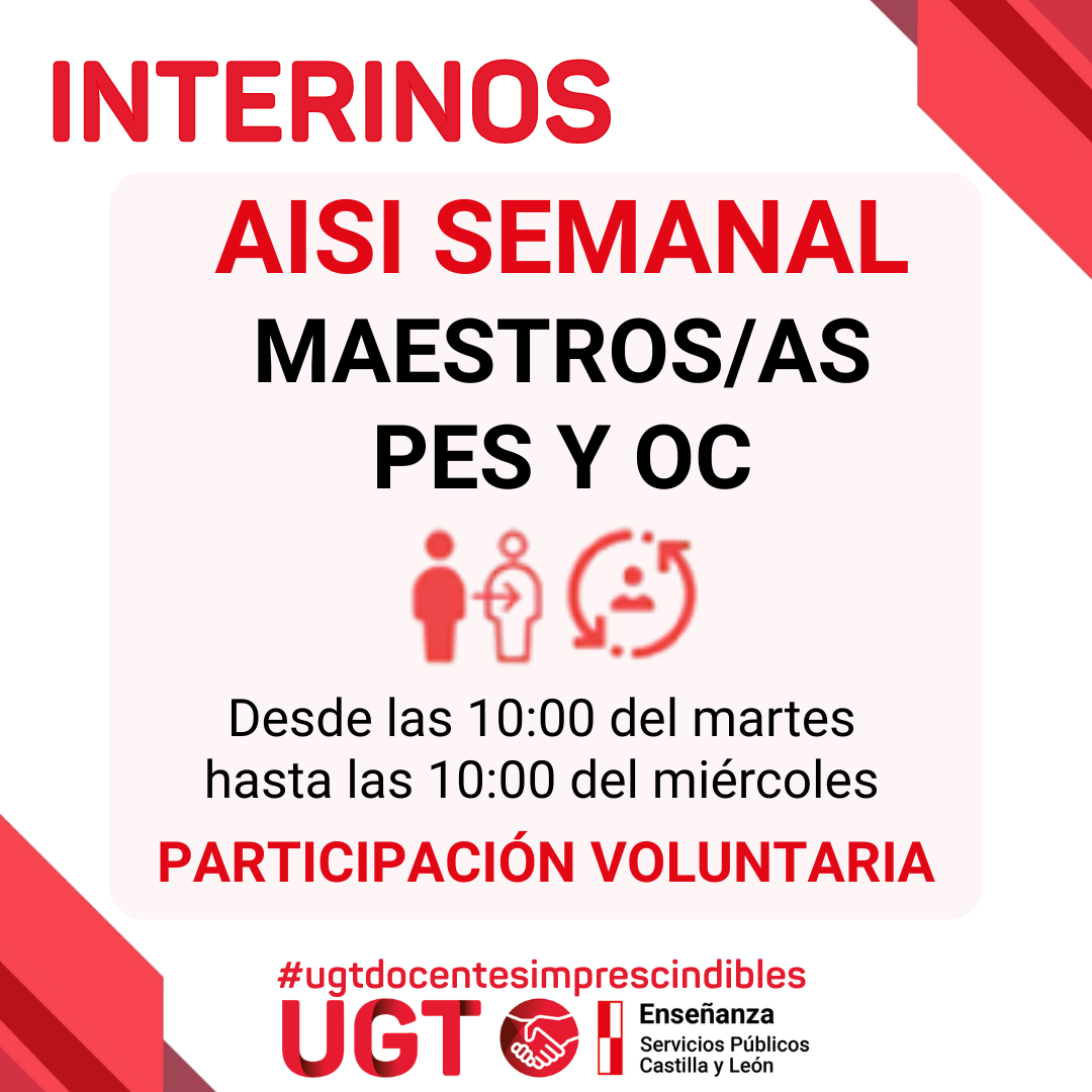Interinos Maestros/as, PES y otros cuerpos: Curso 2025-2026. AISI semana del 16 al 20 de marzo de 2026