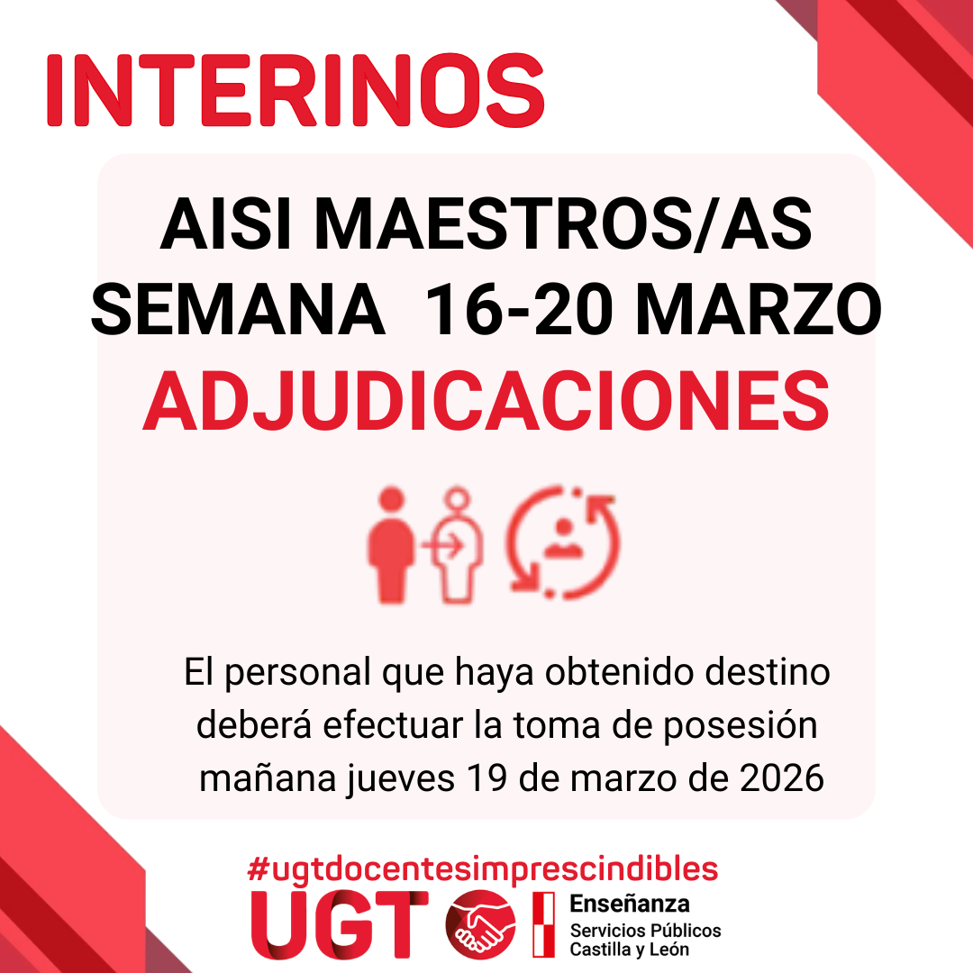 Maestros interinos: curso 2025/2026. AISI semana del 16 al 20 de marzo de 2026. Adjudicaciones