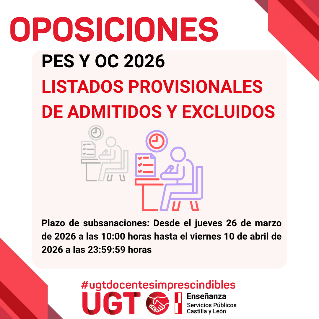 Oposiciones 2026. Secundaria y otros cuerpos. Listados provisionales de admitidos y excluidos