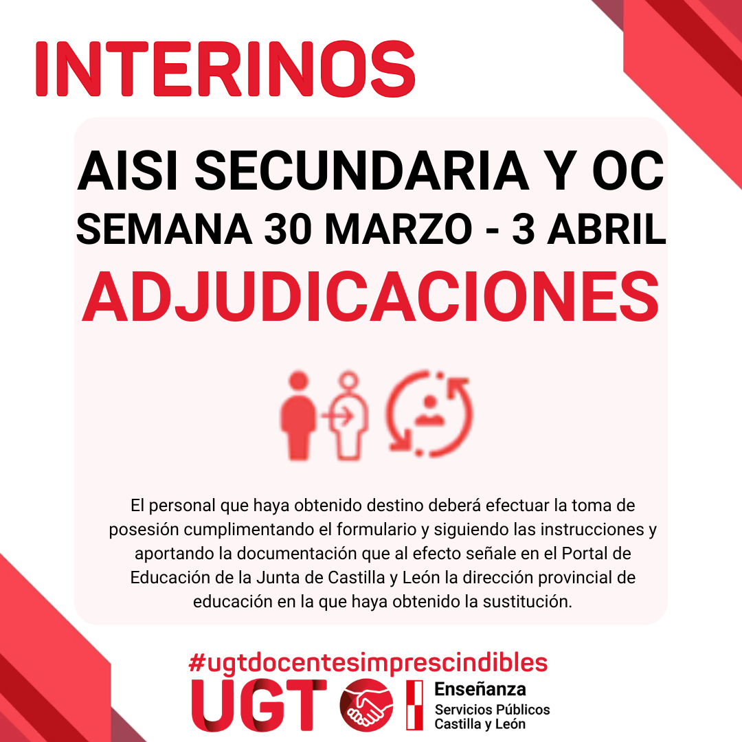 Interinos PES y otros cuerpos: Curso 2025-2026. AISI semana del 30 de marzo al 3 de abril de 2026