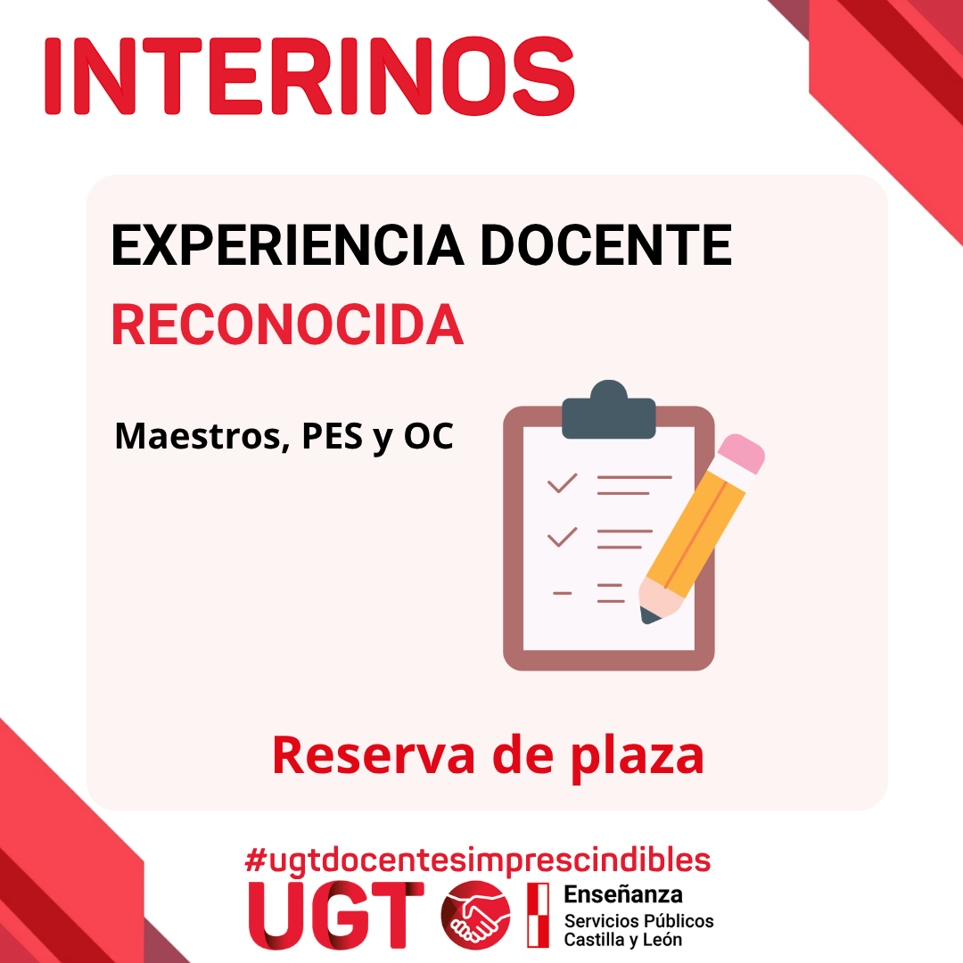 Experiencia Docente Reconocida. Reserva de Plaza: Maestros, PES y OC