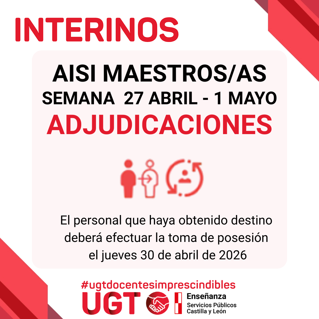 Maestros interinos: curso 2025/2026. AISI semana del 27 de abril al 1 de mayo de 2026. Adjudicaciones.
