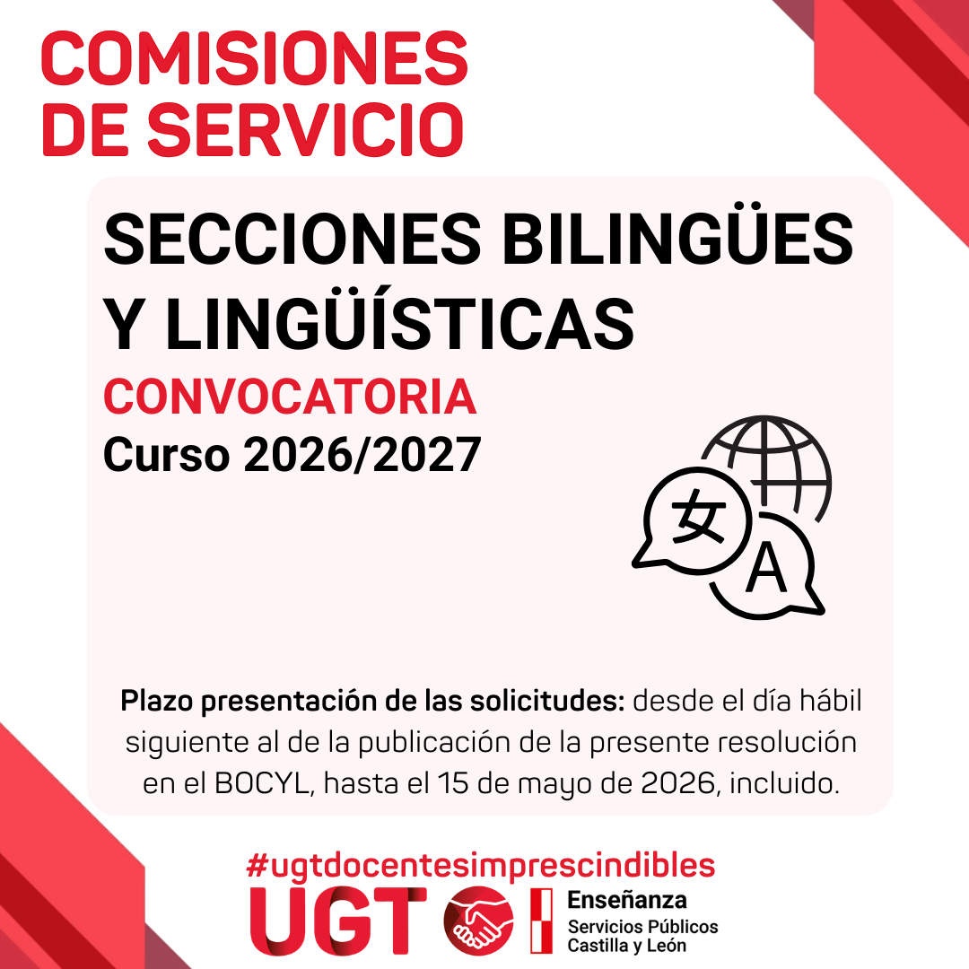 Comisiones de servicios: Secciones bilingües y lingüísticas. Curso 2026/207. Convocatoria