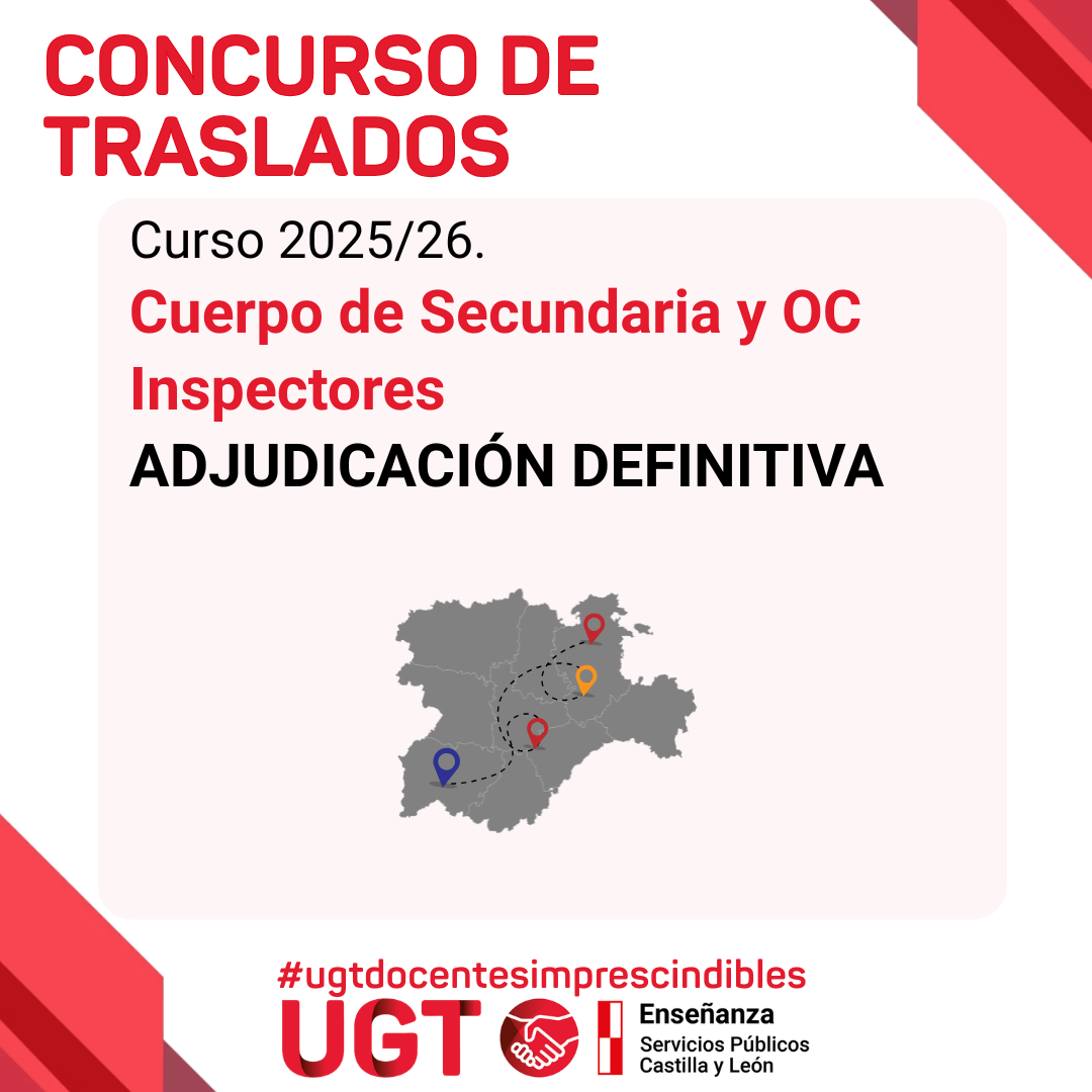 Concurso de traslados Curso 2025/2026. Adjudicación definitiva. PES y OC e Inspectores