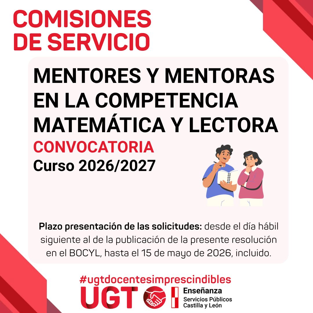 Convocatoria comisión de servicios para puestos docentes de mentores y mentoras en la competencia matemática y lectora. Curso 2026/2027
