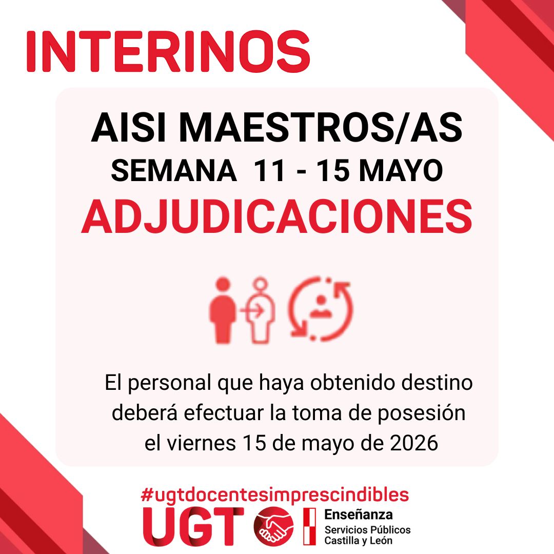 Maestros interinos: curso 2025/2026. AISI semana del 11 al 15 de mayo de 2026