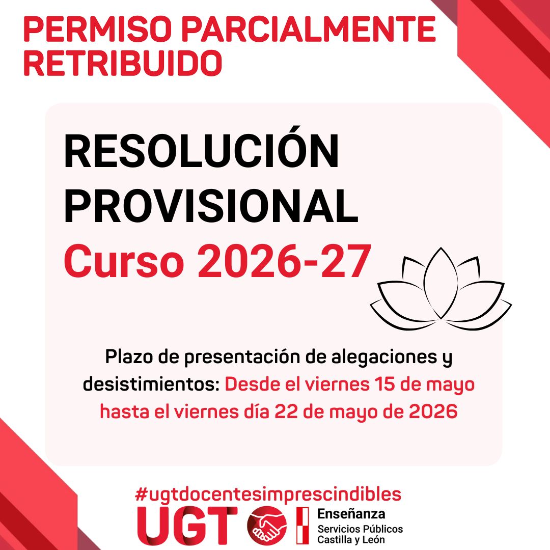 Permiso parcialmente retribuido. Curso 2026/27. Resolución provisional