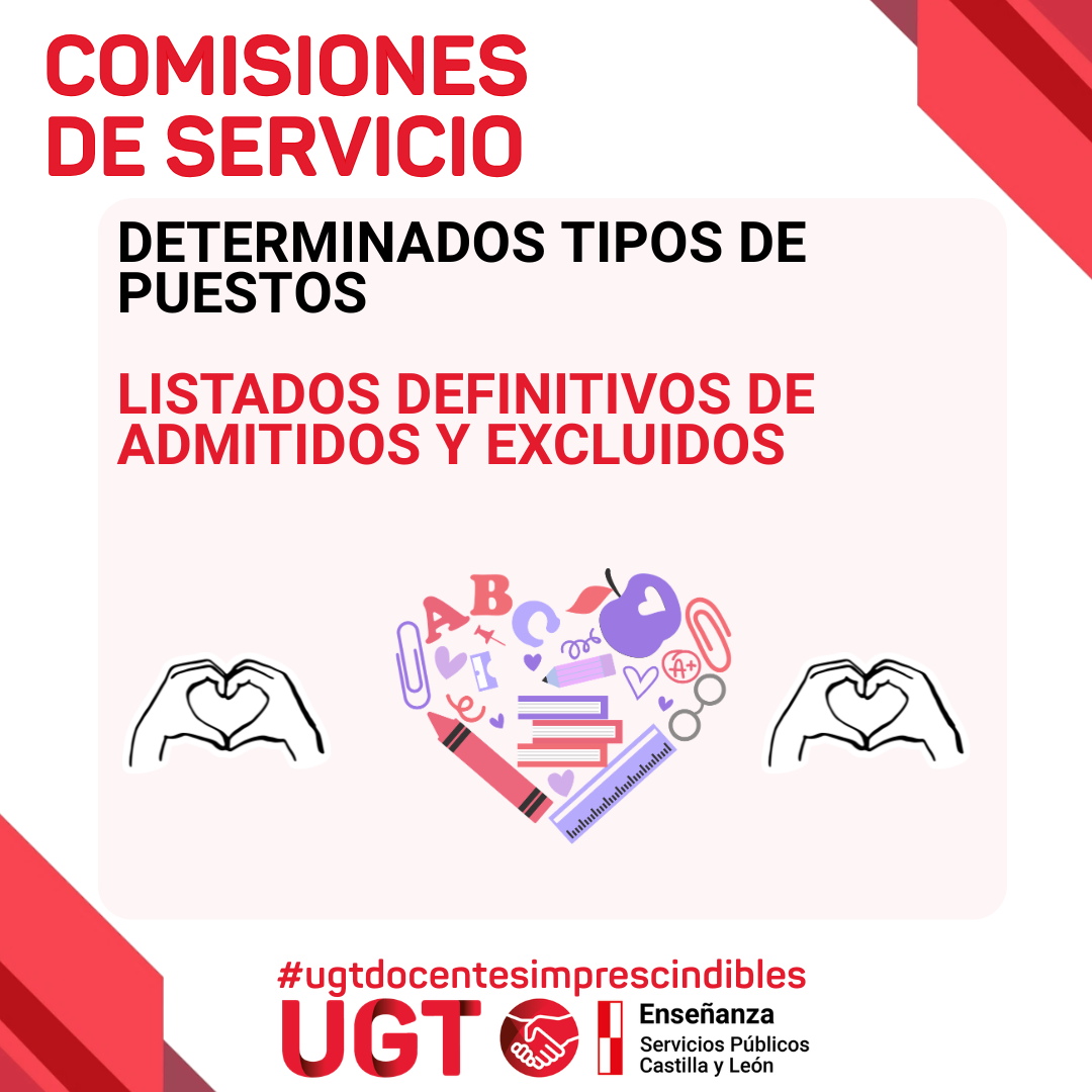 Comisiones de servicios de determinados tipos de puestos del sistema educativo para el curso 2026-27. Listados definitivos de admitidos y excluidos
