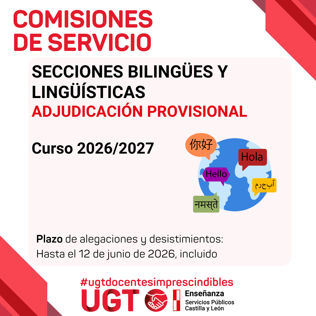 Comisiones de servicio. Secciones bilingües y lingüísticas (curso 2026/2027). Adjudicación provisional.