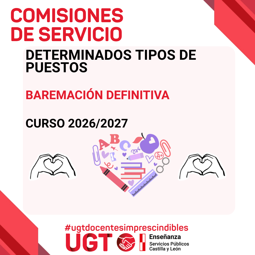 Comisiones de servicios. Determinados puestos. Curso 2026/2027. Baremación definitiva.
