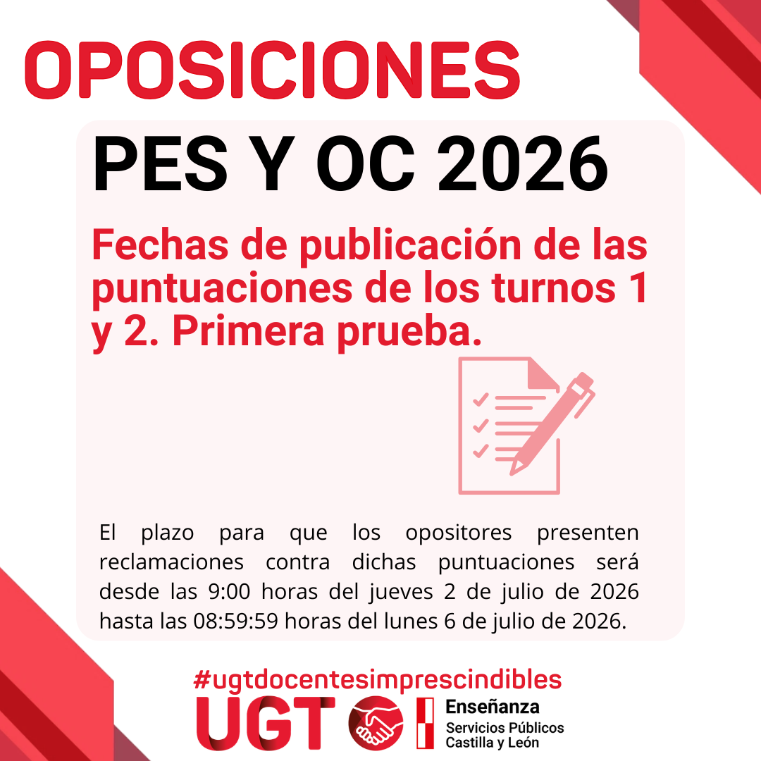 Fechas de publicación de las puntuaciones de los turnos 1 y 2. Primera prueba.