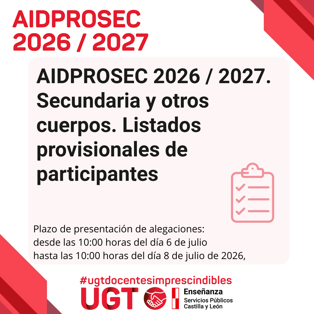 AIDPROSEC 2026 / 2027. Secundaria y otros cuerpos. Listados provisionales de participantes.