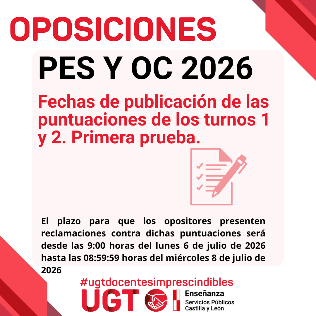 Fechas de publicación de las puntuaciones de los turnos 1 y 2. Primera prueba
