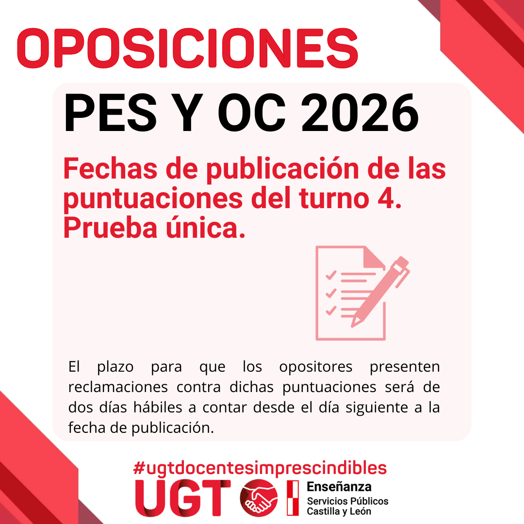 Fechas de publicación de las puntuaciones del turno 4. Prueba única.