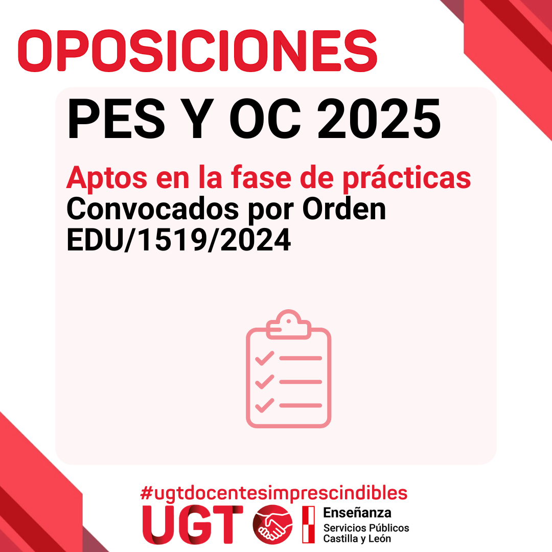 PES y OC. Aptos en la fase de prácticas convocados por Orden EDU/1519/2024