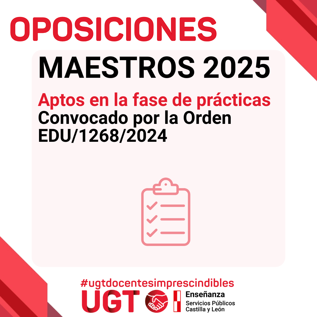 Maestros 2025. Aptos en la fase de prácticas convocado por Orden EDU/1268/2024