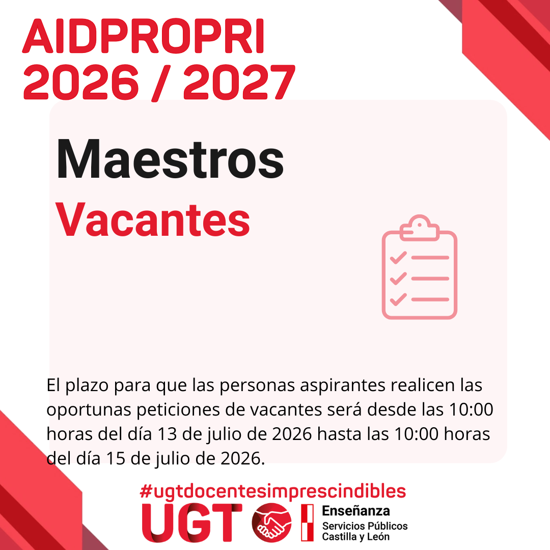 AIDPROPRI 2026 / 2027. Maestros. Vacantes