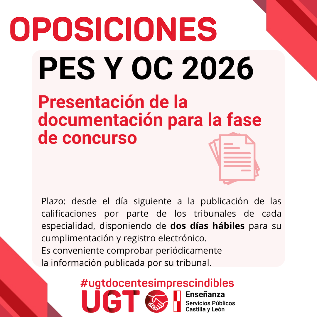Oposiciones 2026. Secundaria y OC. Presentación de la documentación para la fase de concurso