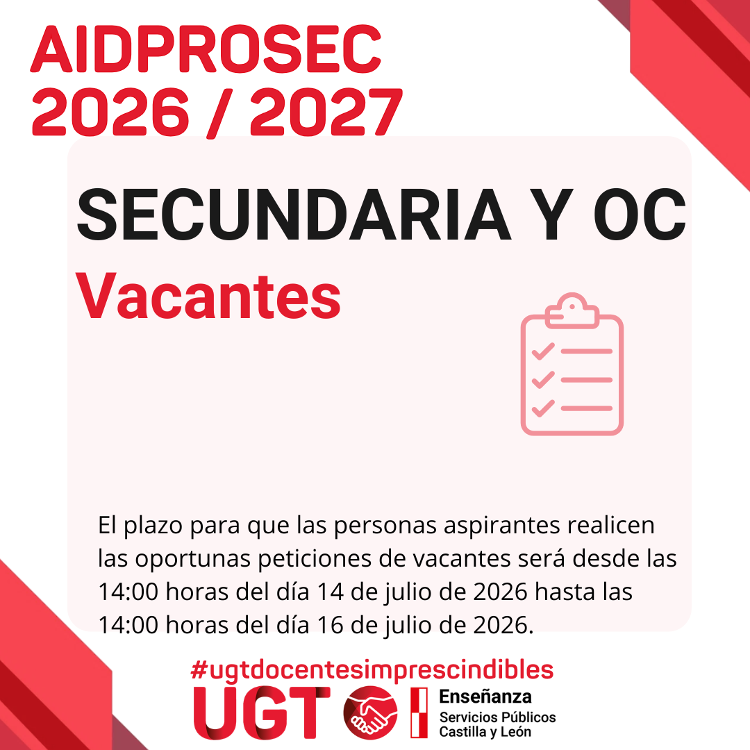 AIDPROSEC 2026 / 2027. Secundaria y otros cuerpos. Vacantes