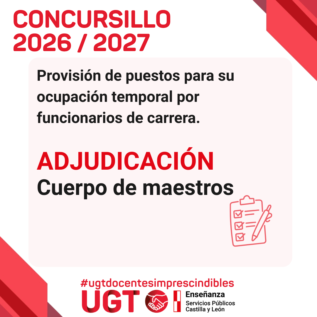 «Concursillo» Provisión de puestos para su ocupación temporal por funcionarios de carrera. Curso 2026 / 2027. Adjudicación. Cuerpo de maestros