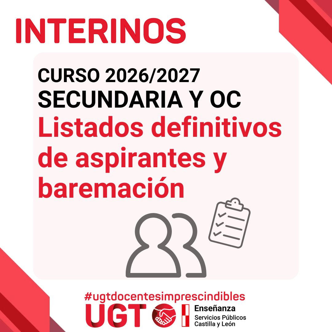 Interinos. Curso 2026 / 2027. PES y otros cuerpos. Listados definitivos de baremación